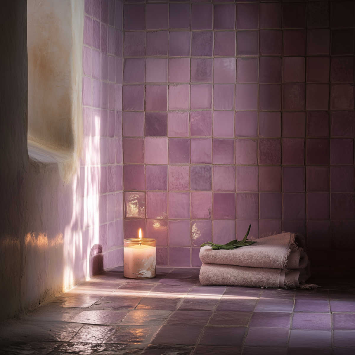 Ultra-Zoom von handgefertigten marokkanischen violetten Fliesen