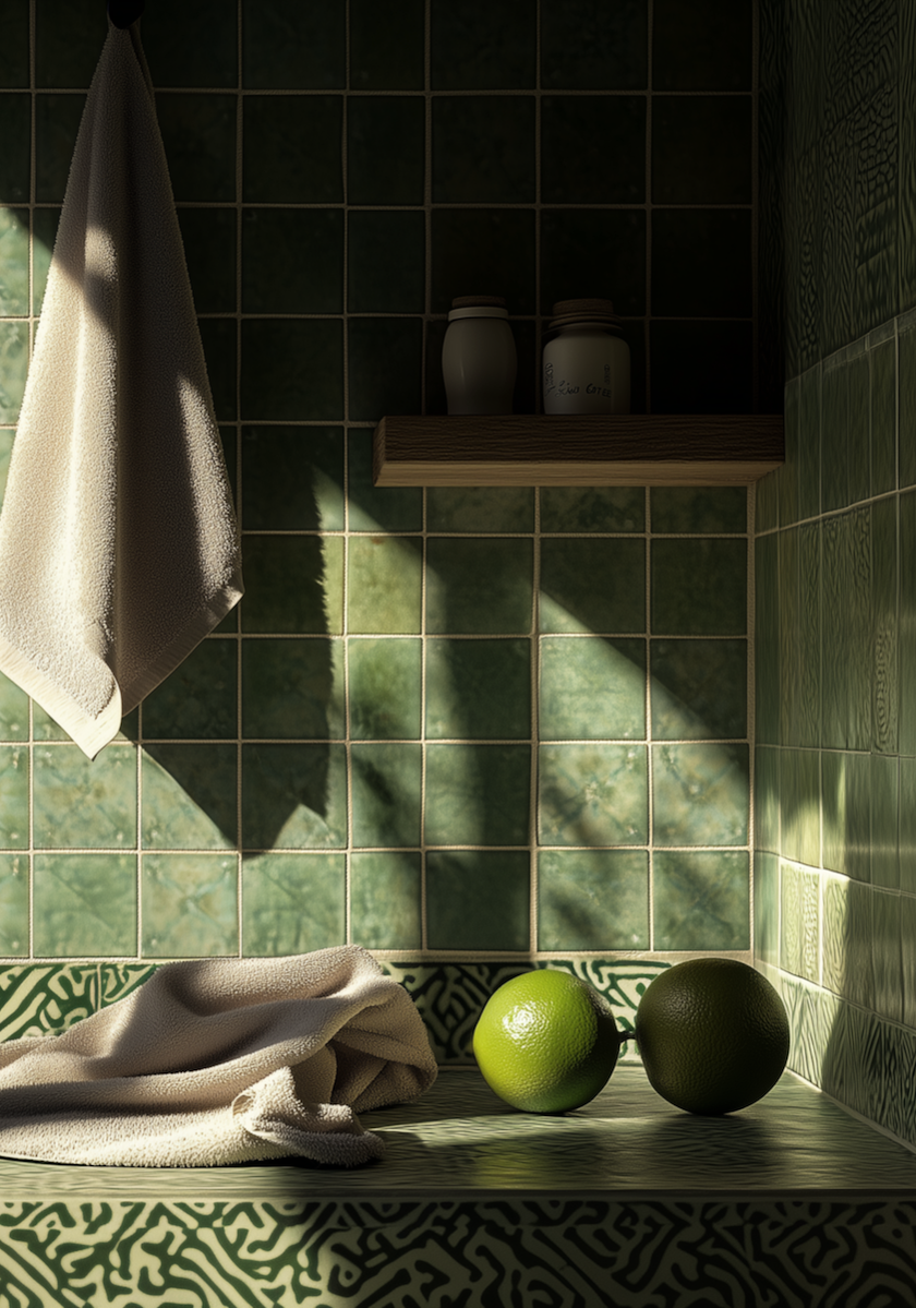 Ultra-Zoom von handgefertigten marokkanischen türkisen Fliesen